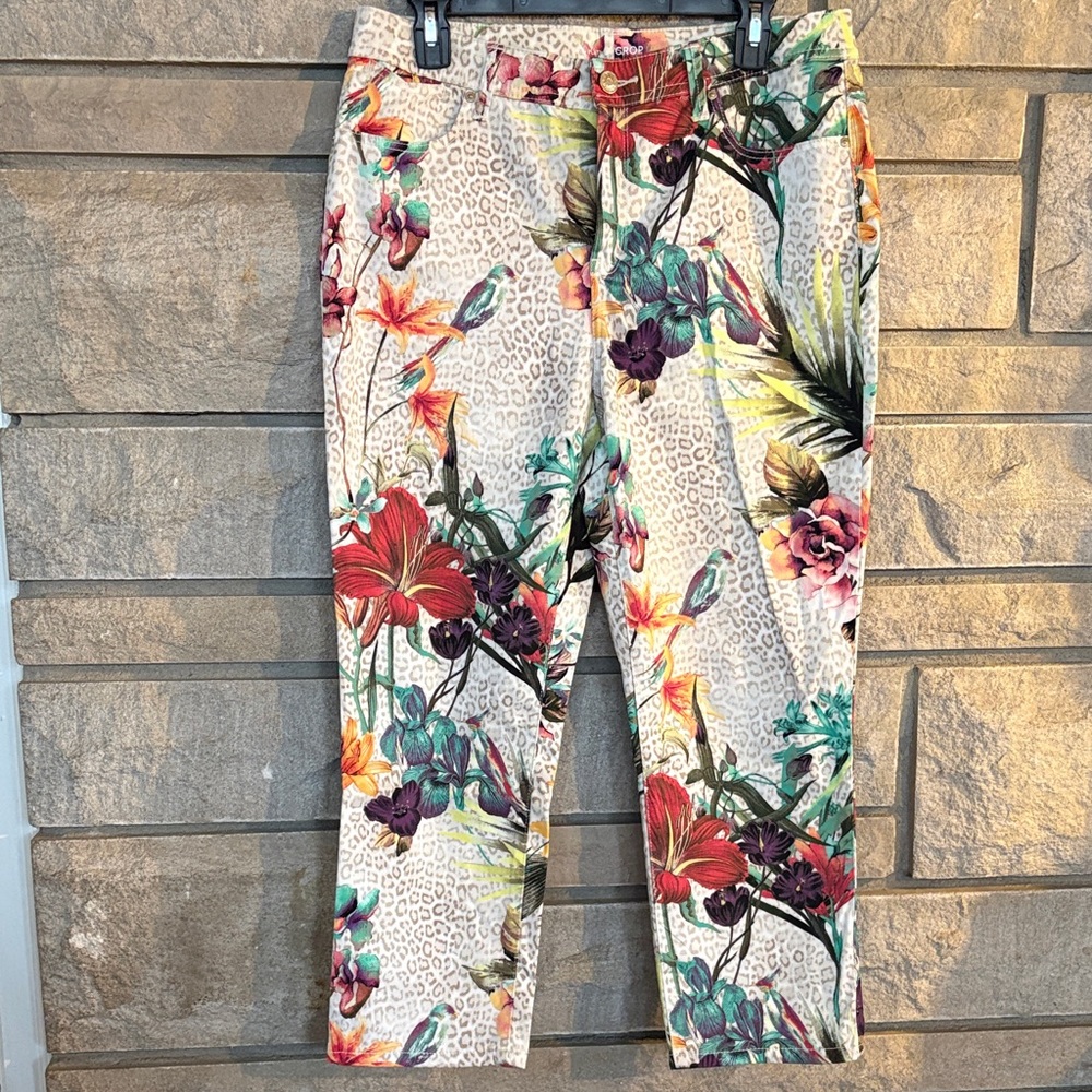 Chico's Crop Multicolor Floral and Leopard Crop Pants